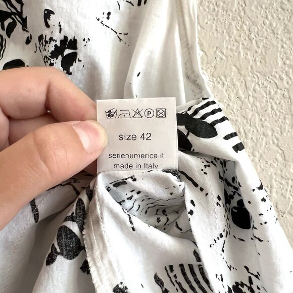 Serie Numérica Cotton Textured Printed V-Neck Tank Top Raw Hem Made In Italy - Picture 11 of 11